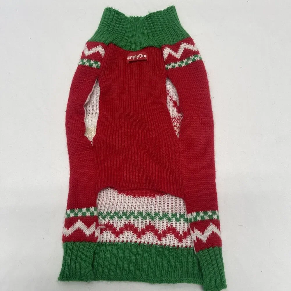 Simply Dog Santa Claus Dog Christmas Sweater Medium Holiday Red Green